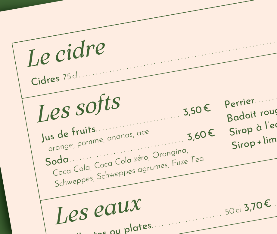 Le Jardin de Léonard - détail carte des boissons